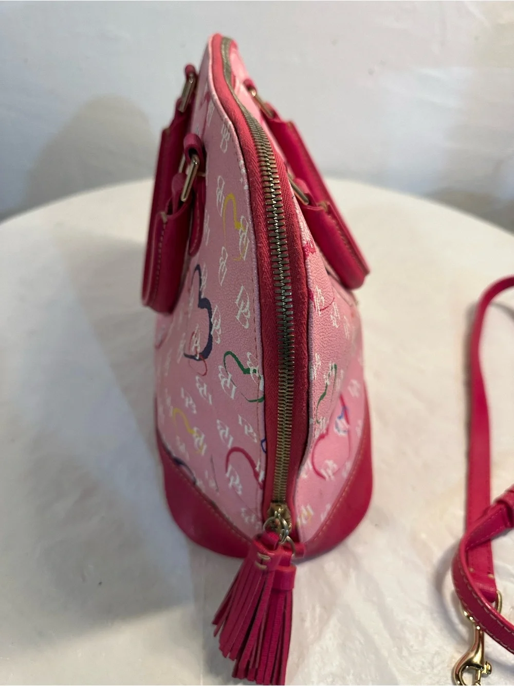 Pink Heart-Print Dome Satchel Handbag
